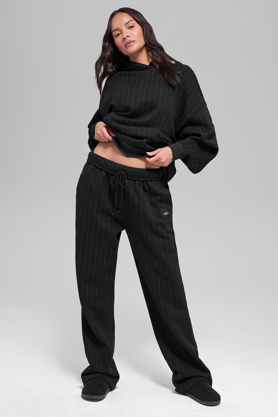 Pinstripe Straight Leg Sweatpant - Black Pinstripe