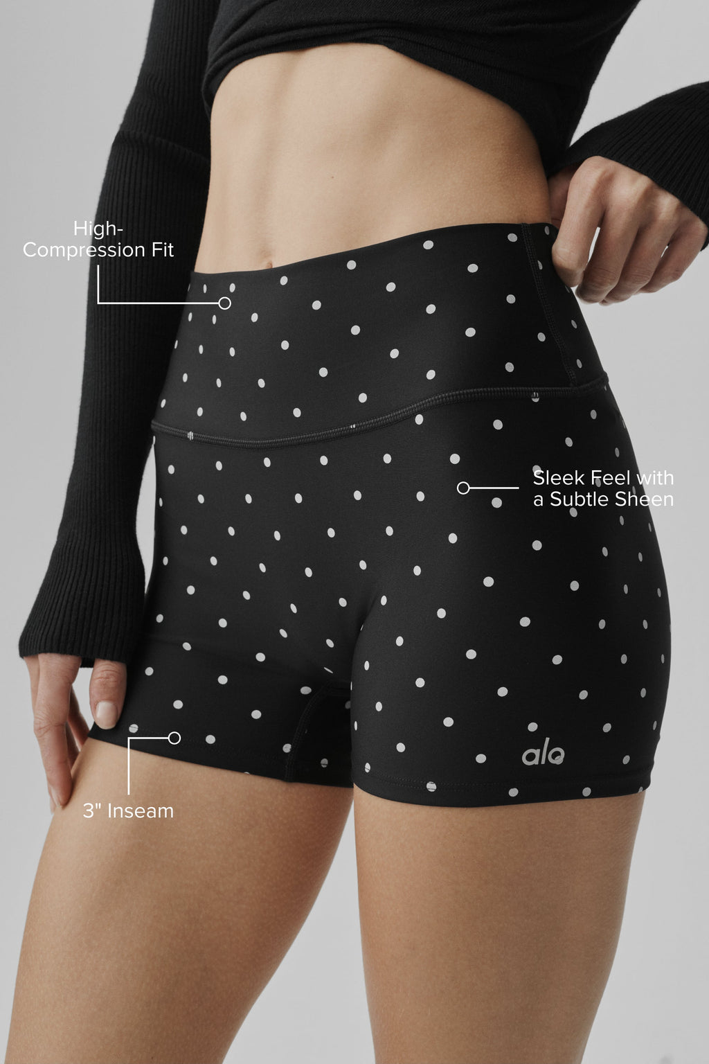 3" Airlift Polka Dot High-Waist Short - Black/White